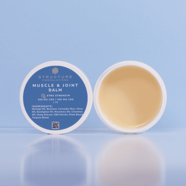 CBD muscle and joint balm container open