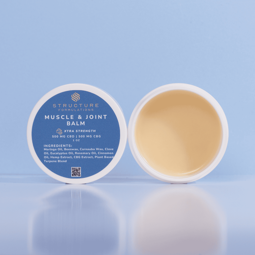 CBD muscle and joint balm container open