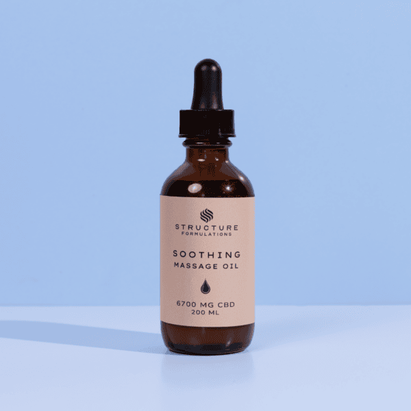 CBD soothing massage oil bottle with dropper